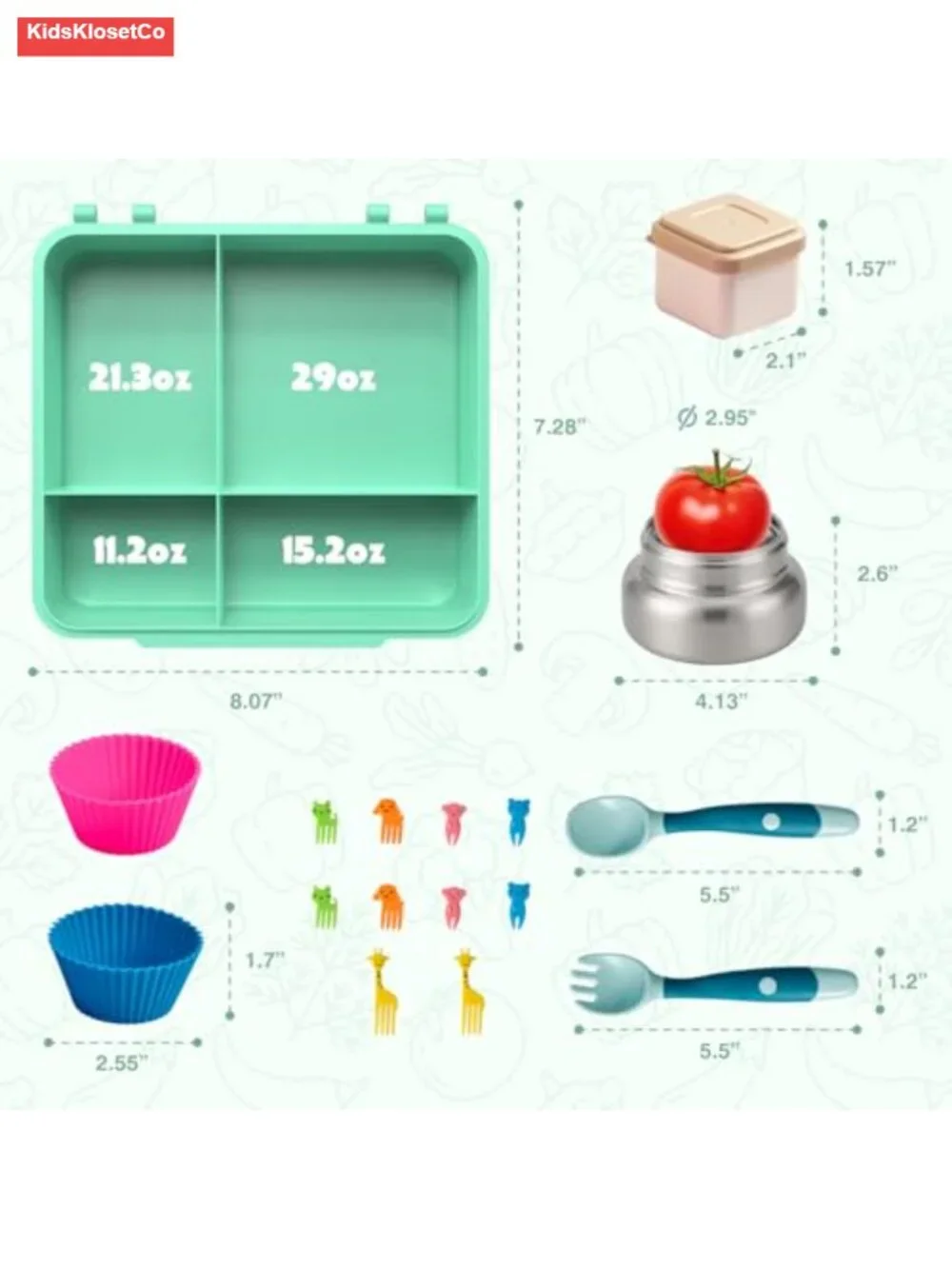 Kids Bento Lunch Box with Thermos, Leak Proof, BPA-Free, 4 Compartments,